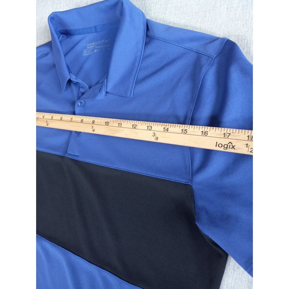Nike Golf Men's Dri-FIT Medium Short Sleeve Standard Fit Herringbone Blue‎ Polo - Picture 6 of 12
